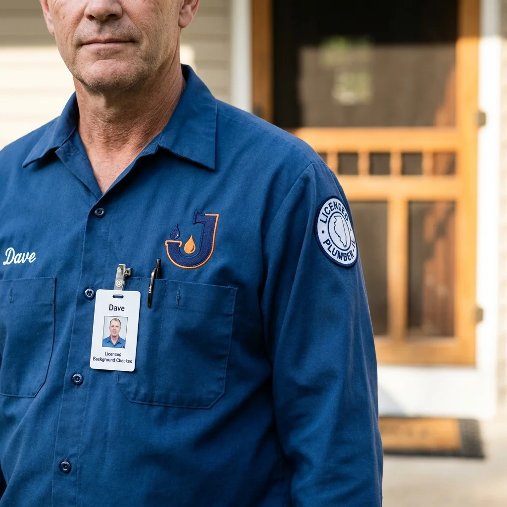 Licensed plumber showing ID badge in Omega, GA