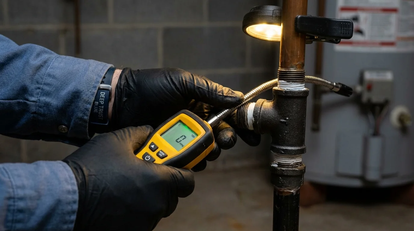 Gas leak detection with electronic sniffer by Johns Plumbing LLC in Omega
