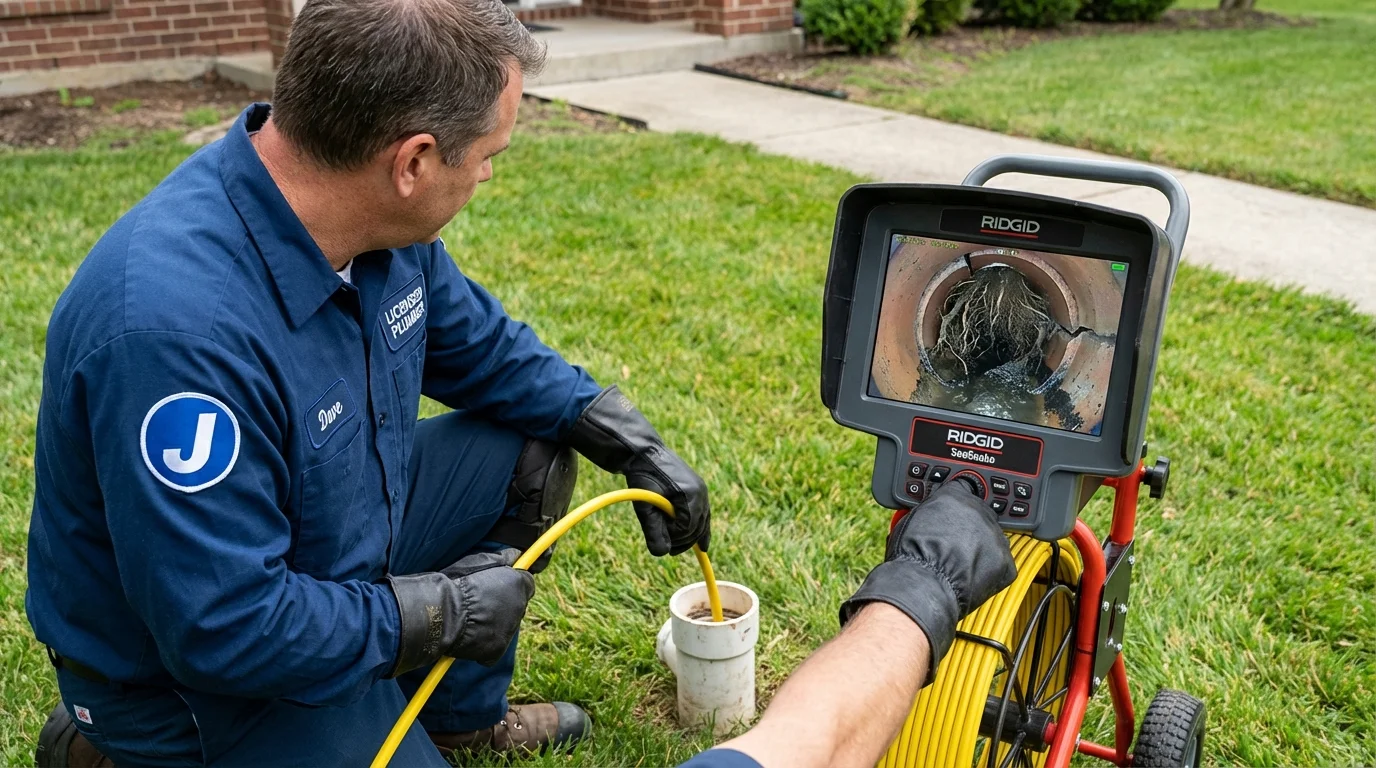 Sewer camera inspection being performed by Johns Plumbing LLC in Omega