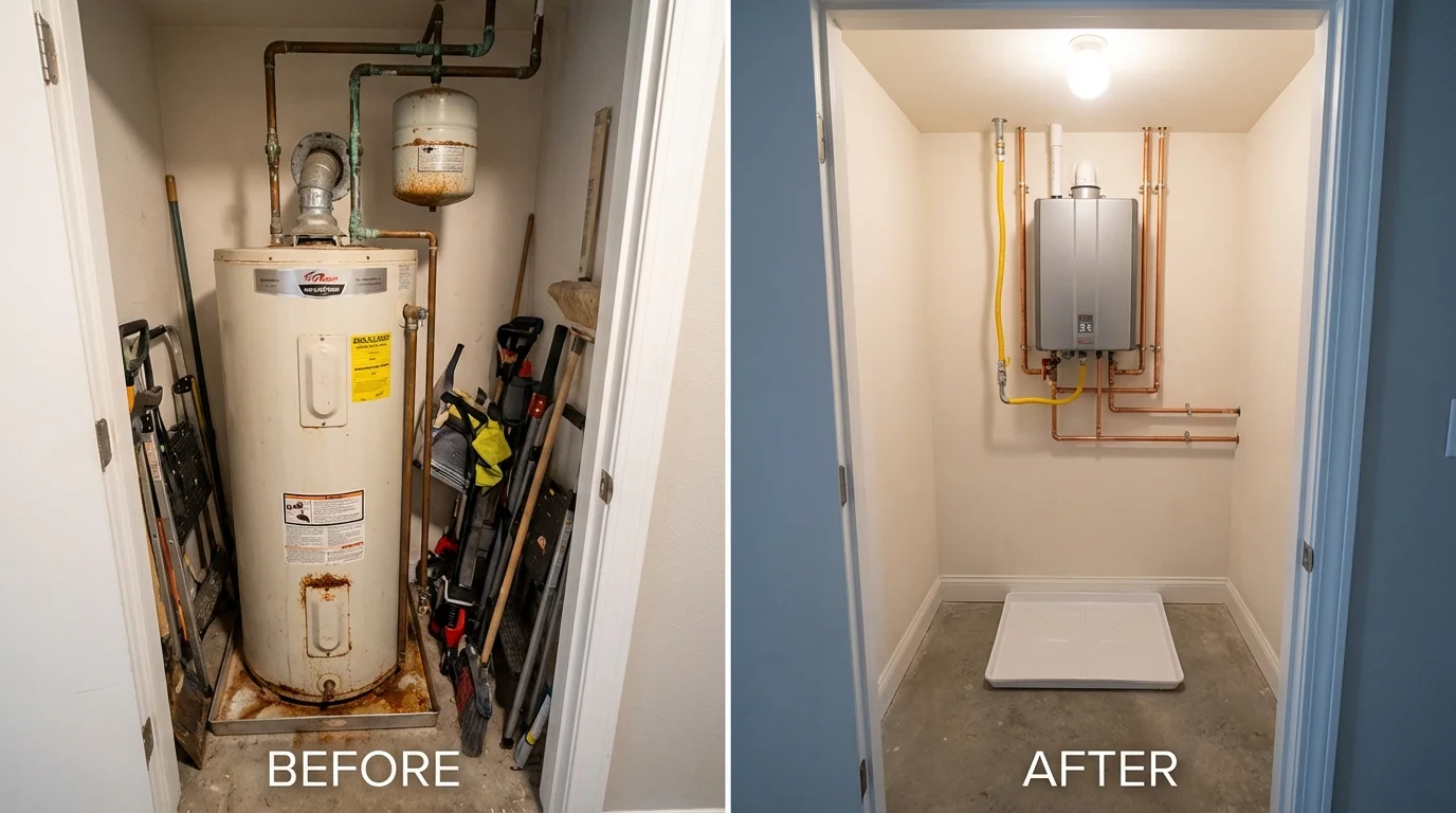 Tank water heater versus wall-mounted tankless unit comparison for Omega, GA homeowners