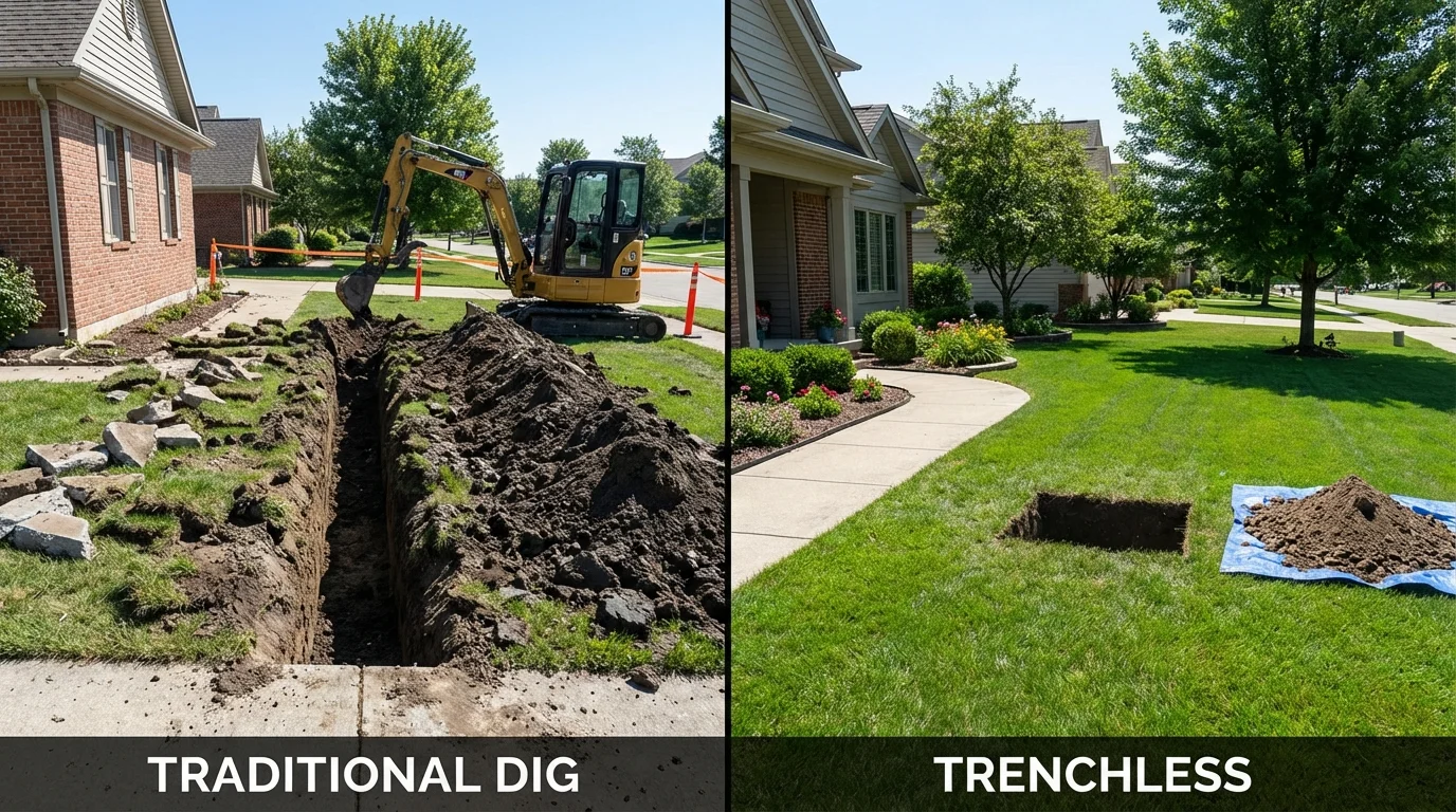 Trenchless sewer repair with minimal yard damage versus traditional excavation in Omega, GA